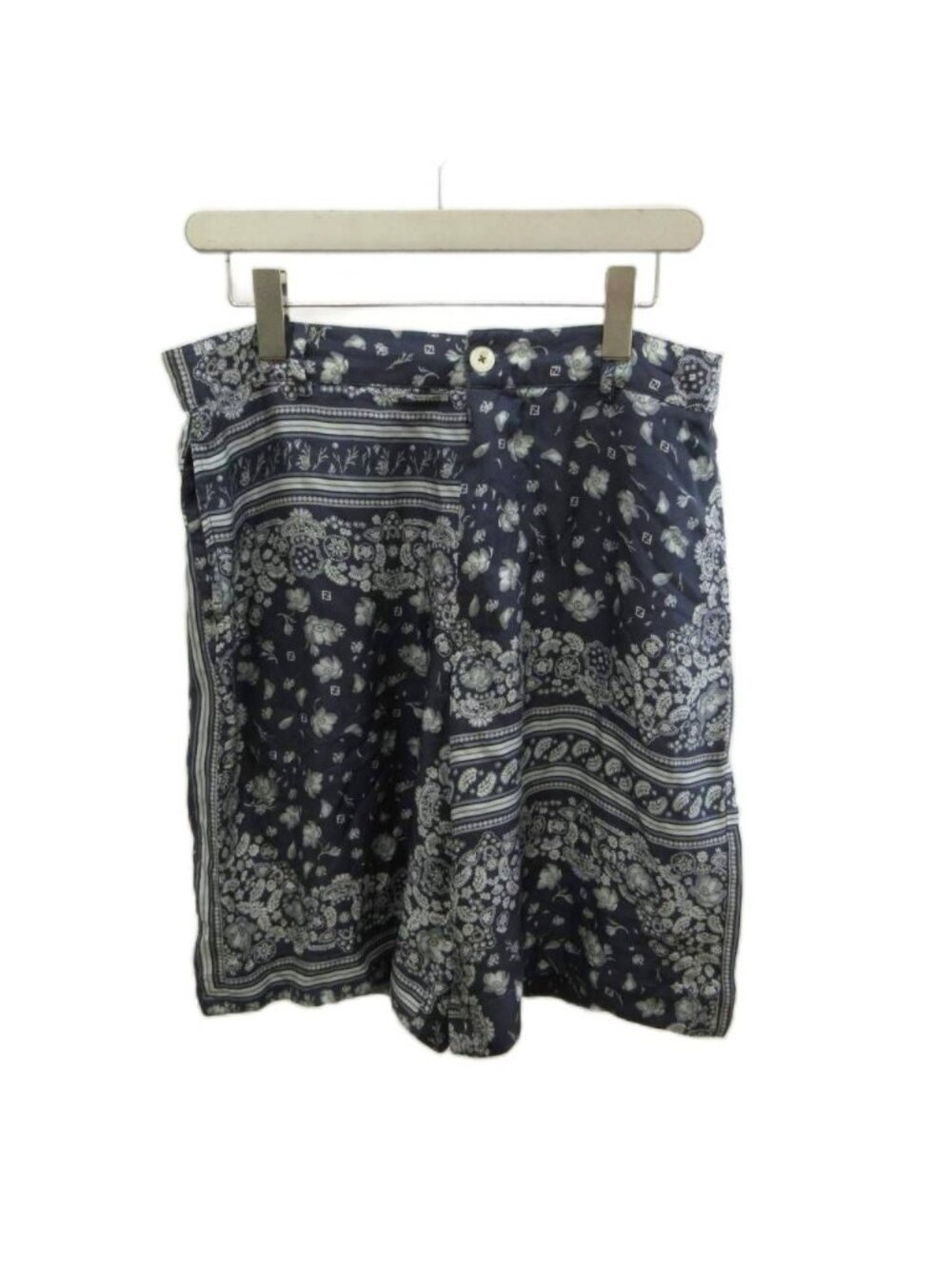 Fendi Bermuda Shorts Paisley Pattern Flower Silk Navy Auvq 48